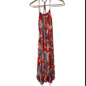 Free People Heat Wave Printed Maxi Dress Sz S  Red Blue